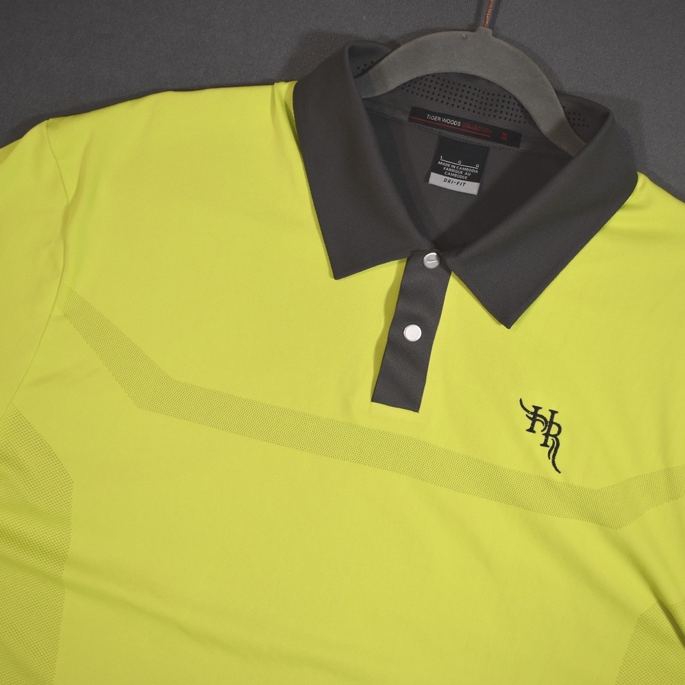 Tiger Woods Collection Nike Golf Polo Neon Yellow Unknown "HR" Embroidery Large